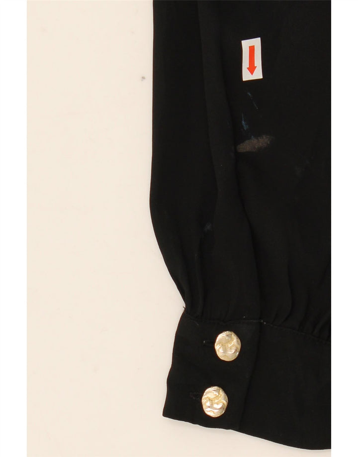 Zara Chemisier à manches longues avec cravate sur le devant pour femme UK 10 Petit Noir Polyester