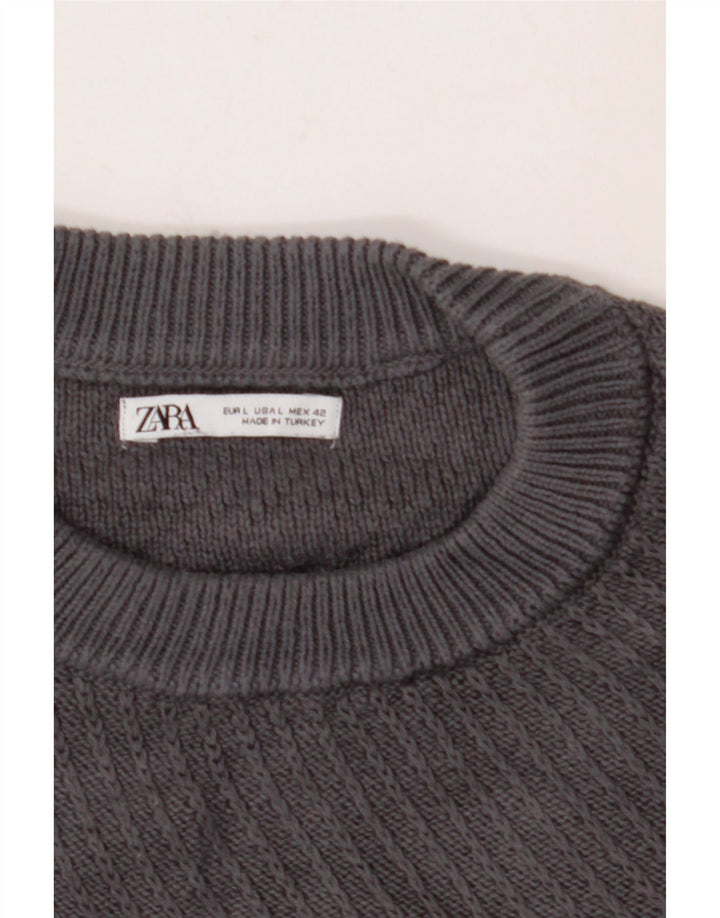 ZARA Pull ample à col rond pour homme Gris Taille L