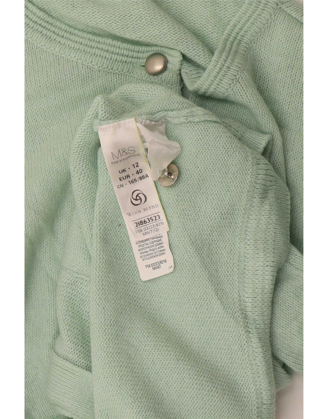 Marks & Spencer Pull Cardigan Femme UK 12 Acrylique Vert Moyen