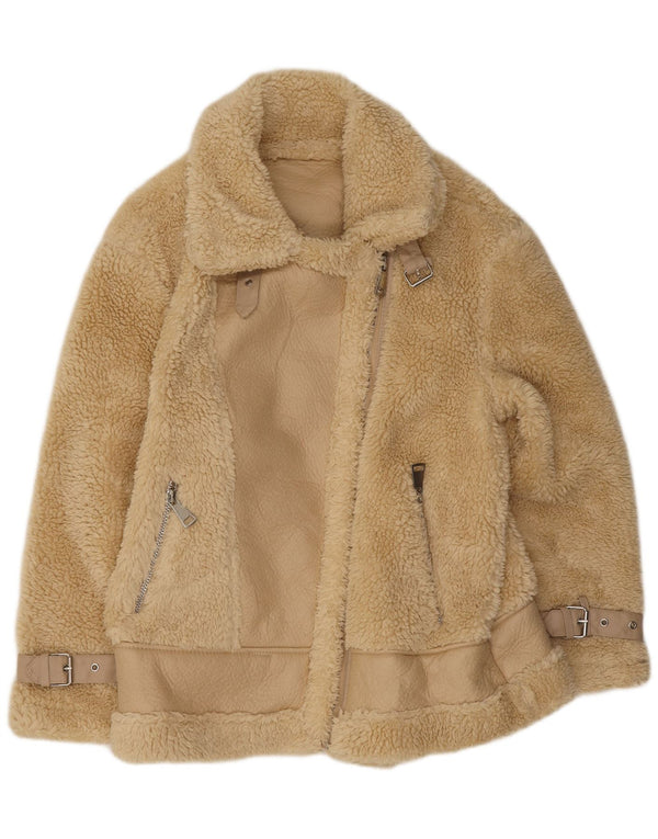 Vintage Womens Sherpa Jacket UK 14 Medium Beige Polyester
