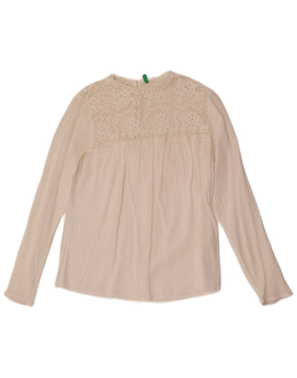 Benetton Chemisier à manches longues pour femme UK 10 Petit coton blanc