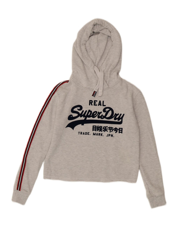 Superdry Pull à capuche oversize Crop Graphic pour femme UK 6 XS Gris Coton
