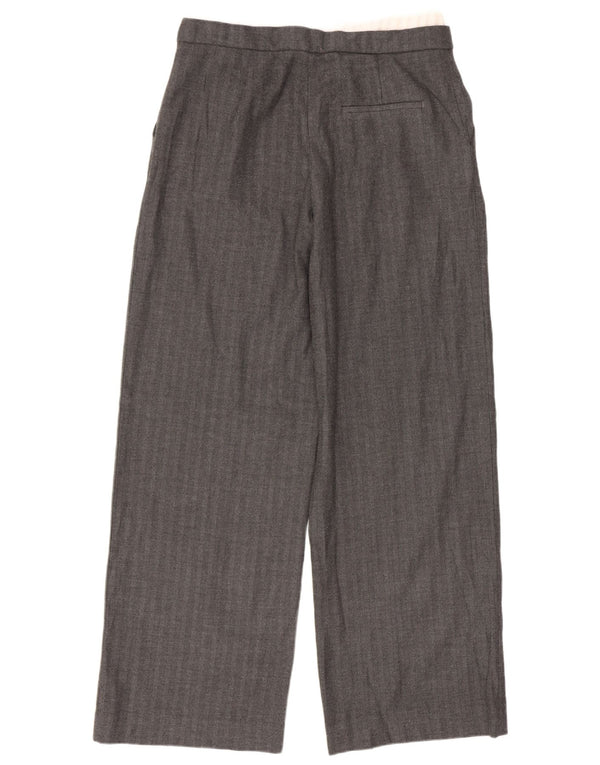 Zara Pantalon décontracté à jambe large pour femme Petit W26 L29 Gris à chevrons