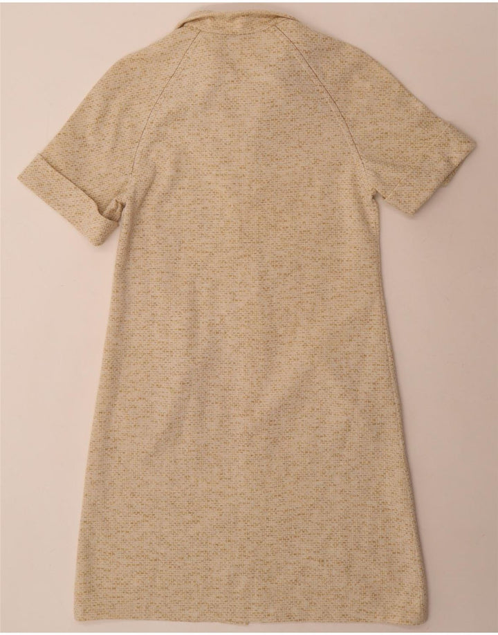 vintage Femme Shift Robe UK 14 Moyen Beige Moucheté