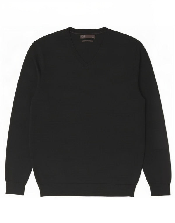 Marks & Spencer Pull Col V Homme Laine Mérinos Vert Moyen