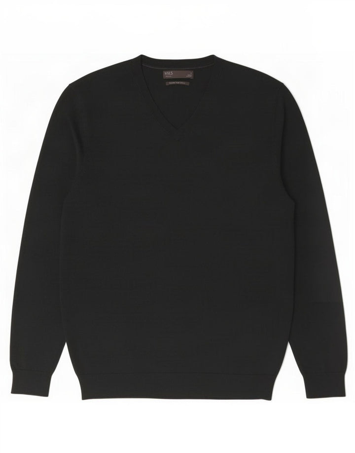 Marks & Spencer Pull Col V Homme Laine Mérinos Vert Moyen