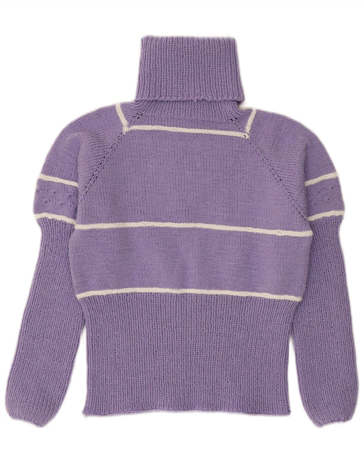 VINTAGE Femme Roll Neck Jumper Pull UK 10 Petit Violet Rayé