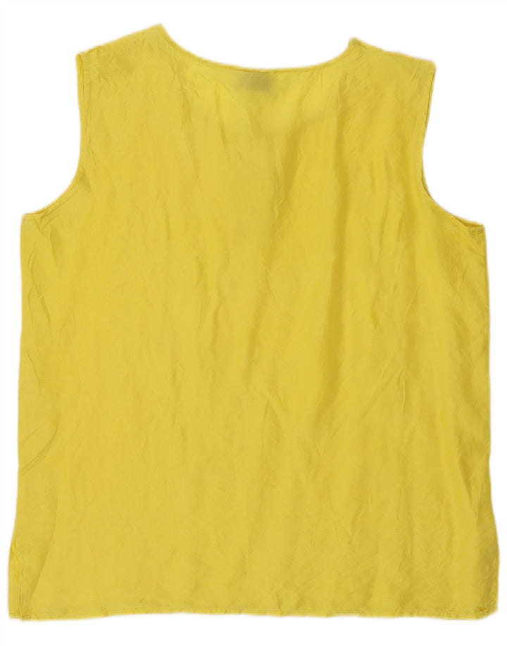 vintage Femme Blouse Sans Manches Top UK 14 Soie Jaune Moyenne