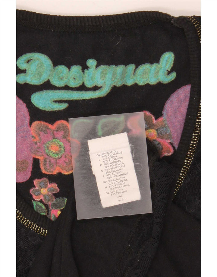Desigual Débardeur Femme UK 12 Medium Noir Géométrique Coton