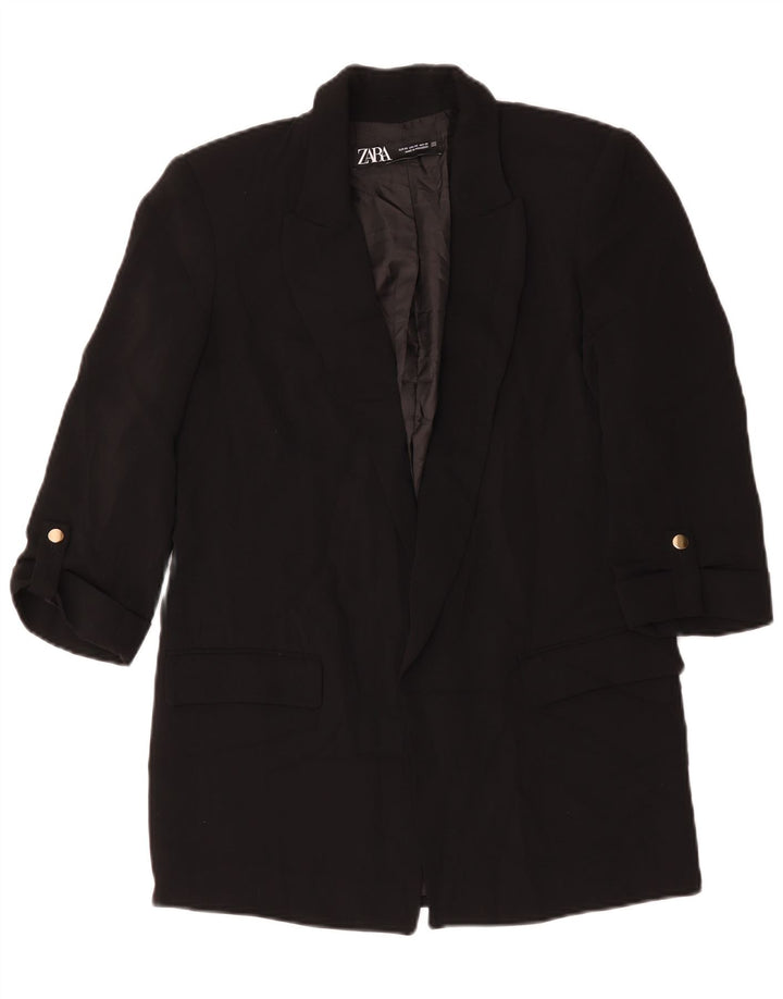 Zara Veste blazer ouverte surdimensionnée à manches 3/4 pour femme UK 6 XS Noir Polyester