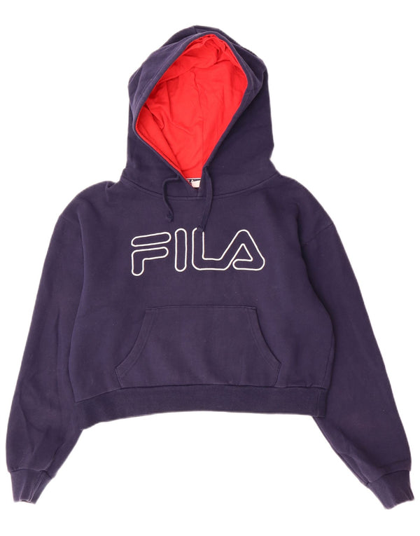 Fila Femme Crop Graphic Sweat à capuche UK 10 Petit Bleu Marine Coton