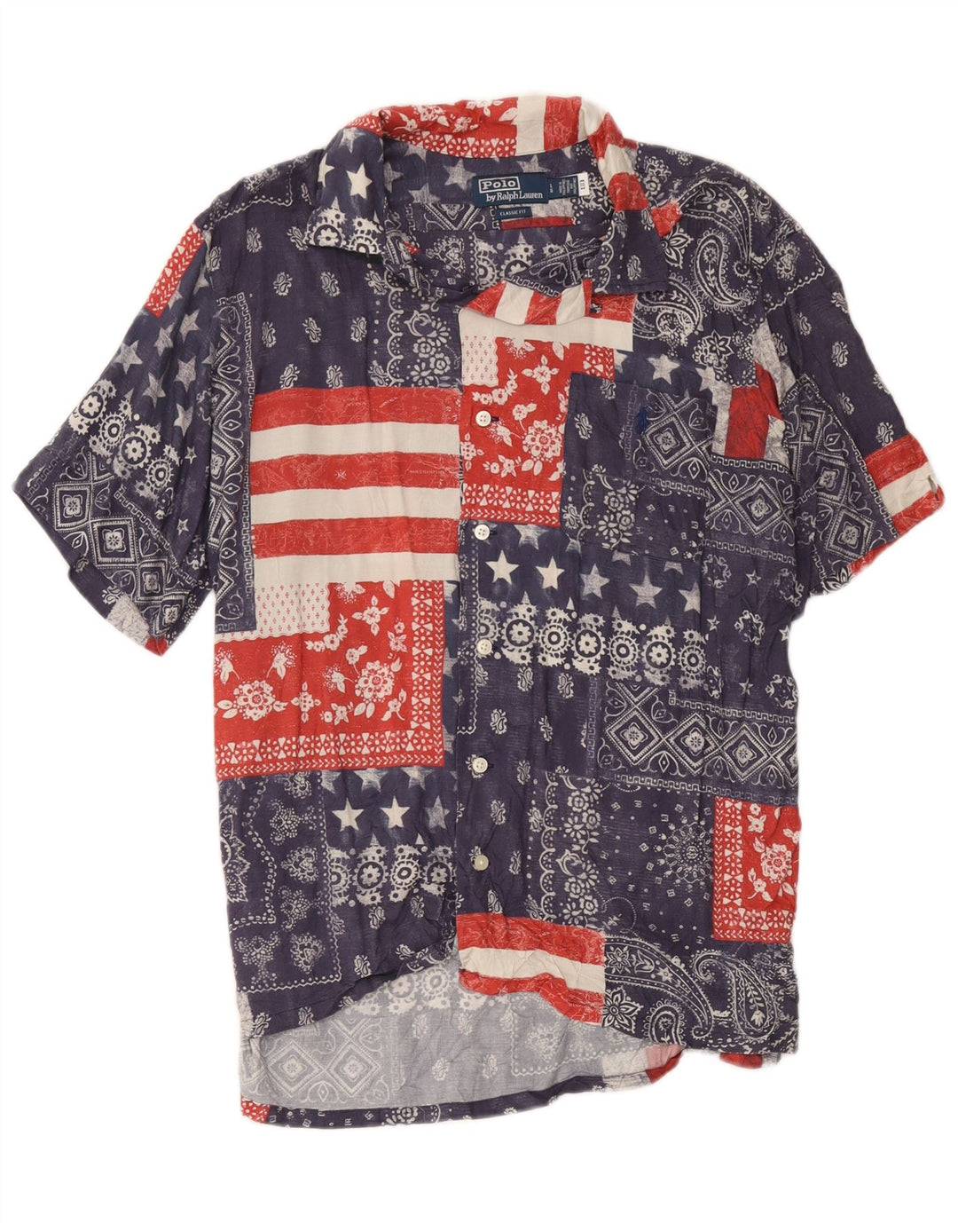 Polo Ralph Lauren Chemise à manches courtes pour hommes grand patchwork bleu marine