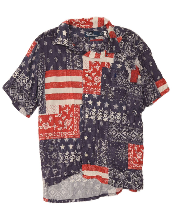Polo Ralph Lauren Chemise à manches courtes pour hommes grand patchwork bleu marine