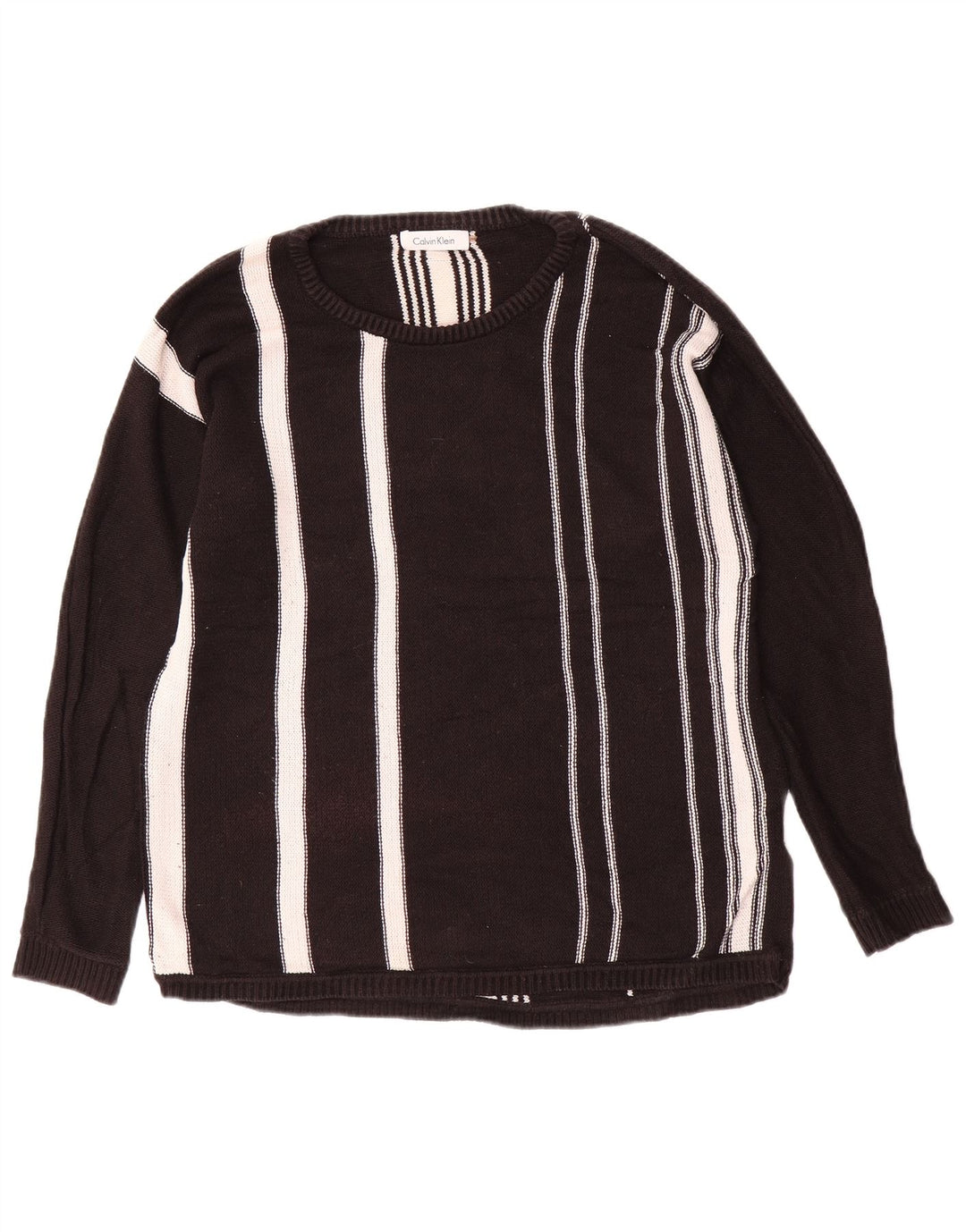 CALVIN KLEIN Pull Col Bateau Homme Noir Moyen Rayé Coton