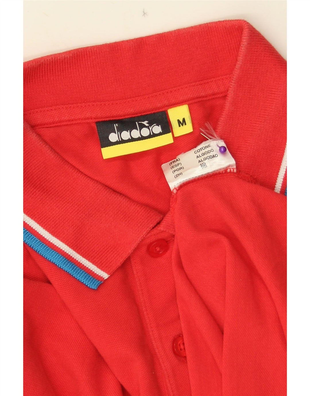 DIADORA Polo Homme Coton Rayé Rouge Moyen