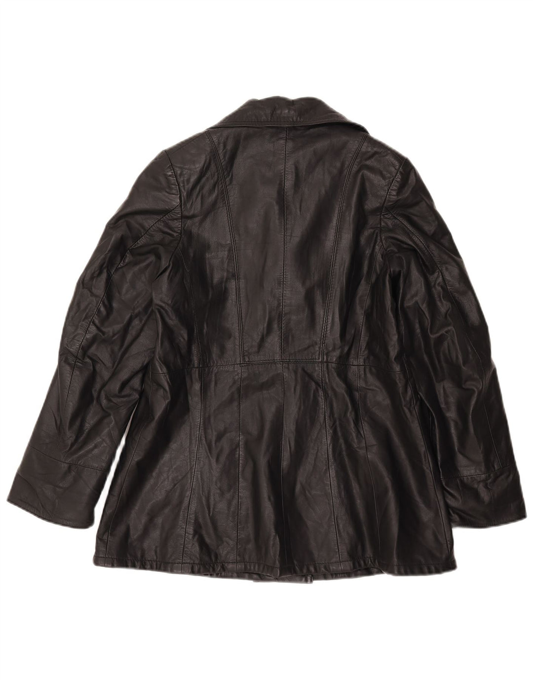 veste en cuir double boutonnage vintage femme IT 46 Grand Noir