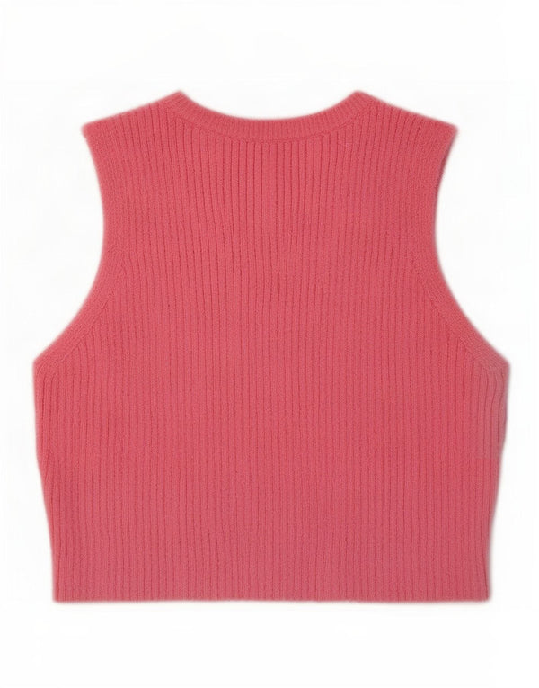 Zara Womens Crop Vest Débardeur UK 8 Petit Coton Rose