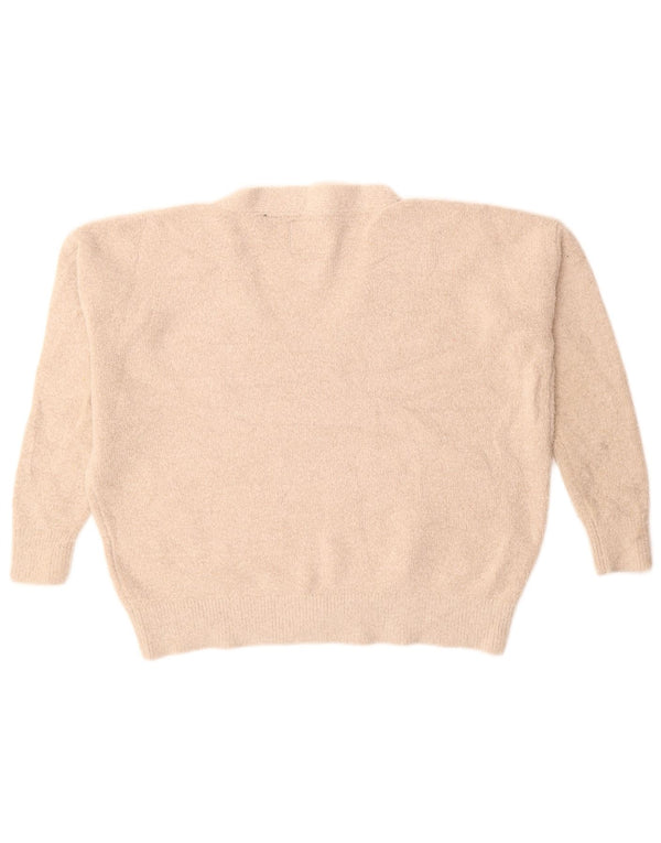 SUPERDRY Pull surdimensionné à col en V pour femme UK 10 Petit Acrylique Beige