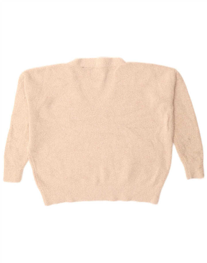 SUPERDRY Pull surdimensionné à col en V pour femme UK 10 Petit Acrylique Beige