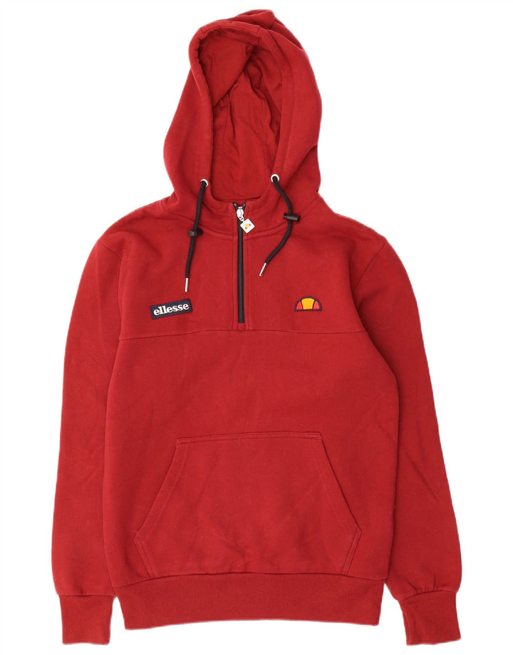 ELLESSE Pull à capuche à col zippé pour homme Petit coton rouge