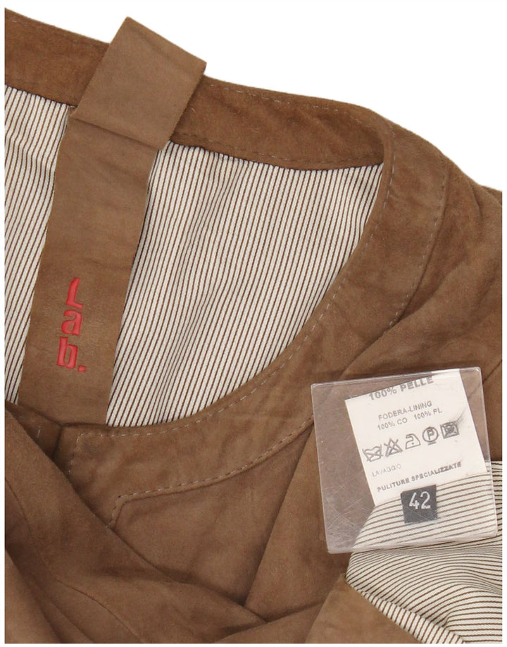 vintage Womens Crop 3/4 Manches Veste en daim IT 42 Cuir Marron Moyen