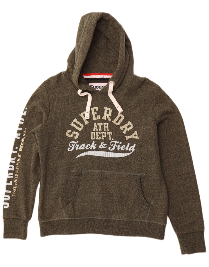 SUPERDRY Pull à capuche d'athlétisme pour femme UK 14 Large Kaki Moucheté