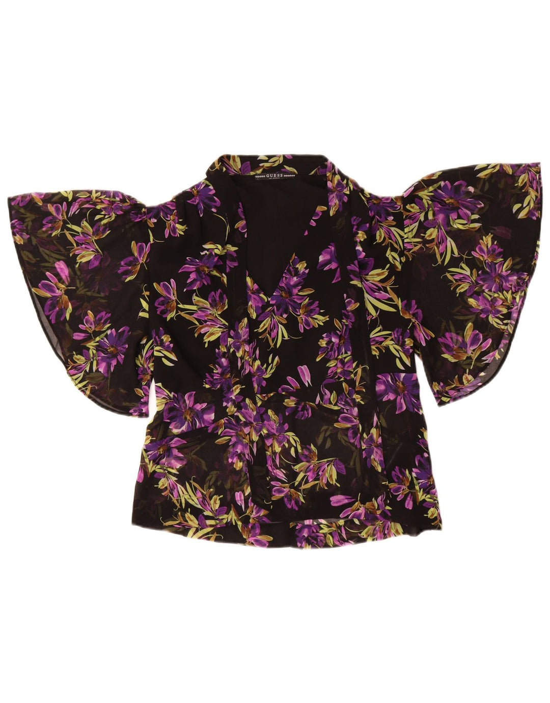 Guess Femme Chemisier Chauve-Souris Top UK 8 Petit Noir Floral Polyester