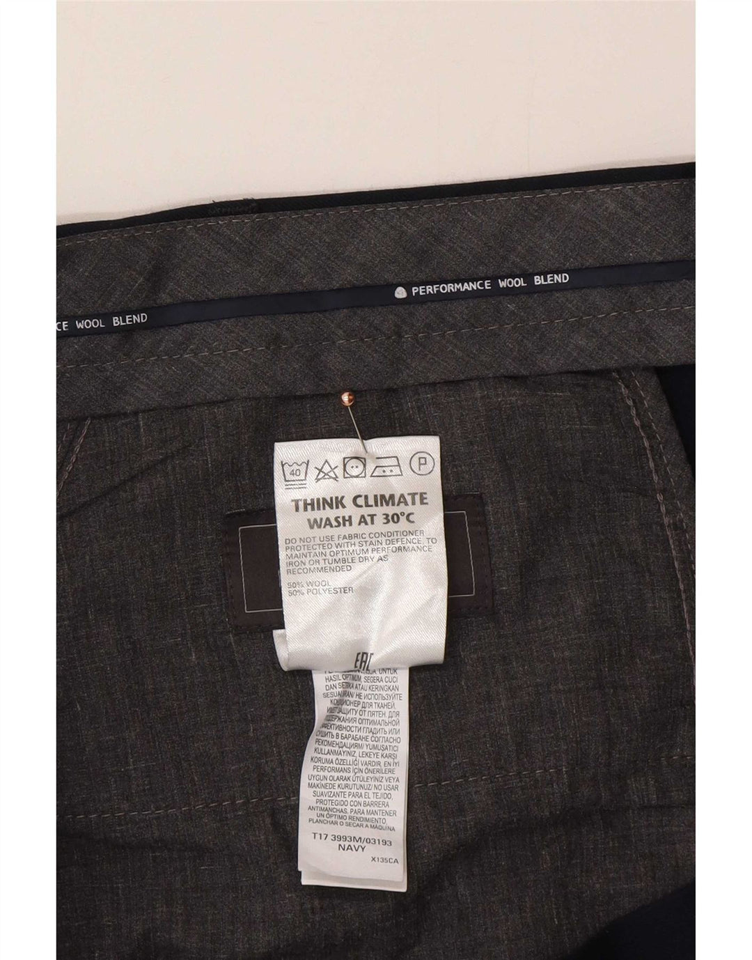 Marks & Spencer Pantalon de Costume Coupe Ajustée Homme W44 L31 Laine Bleu Marine