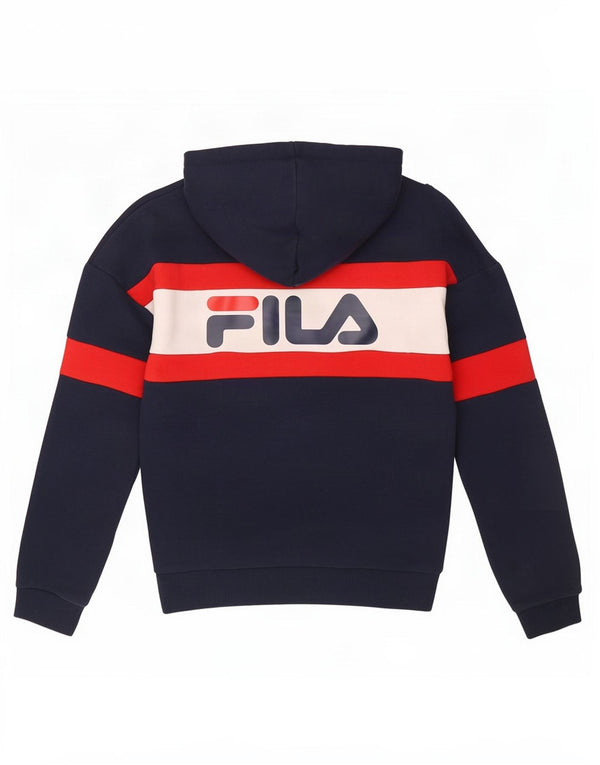 Fila Pull à capuche surdimensionné graphique pour femme UK 6 XS Bleu marine Colourblock