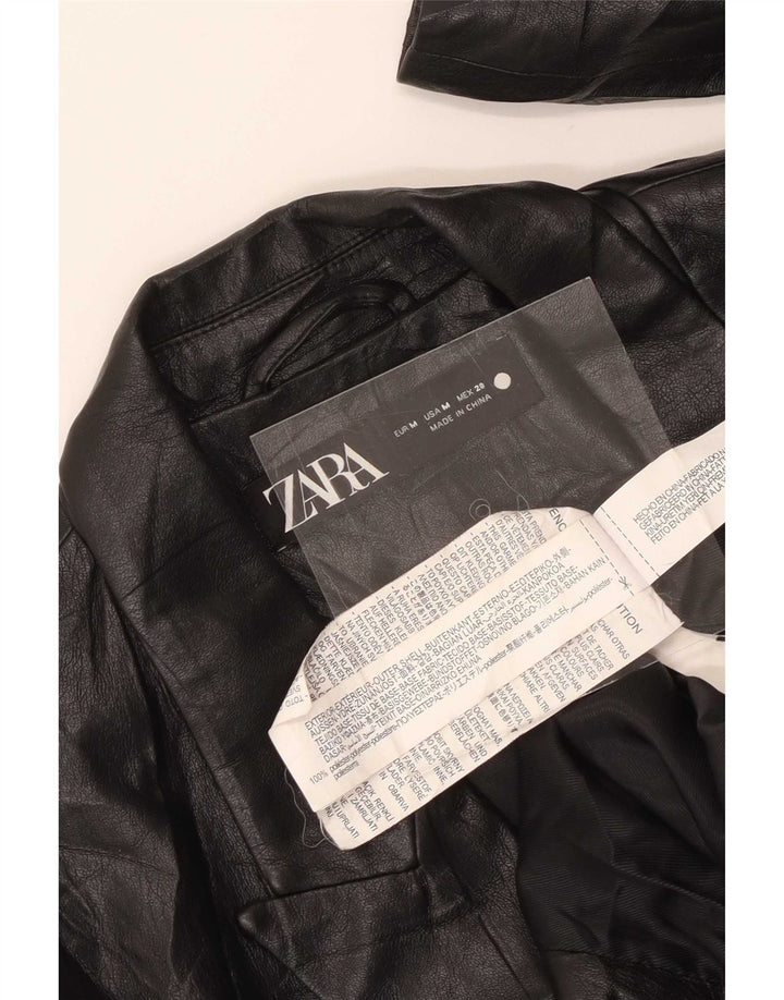 Zara Veste blazer en simili cuir à 1 bouton pour femme UK 12 Noir moyen