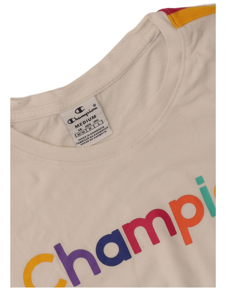 Champion T-Shirt Graphique Femme UK 12 Medium Blanc Rayé