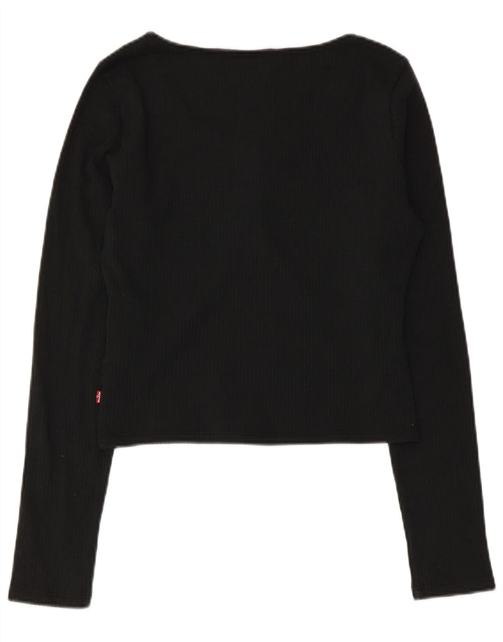 Levi's Crop Top Femme Manches Longues UK 10 Petit Noir Coton