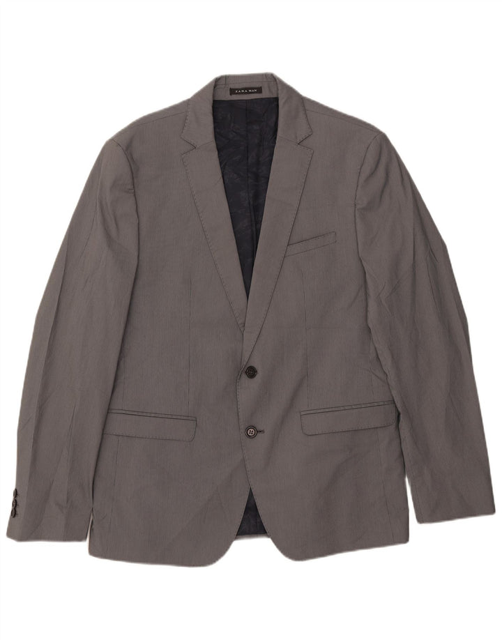 Zara Veste blazer à 2 boutons pour homme EU 54 XL Gris à fines rayures Polyester