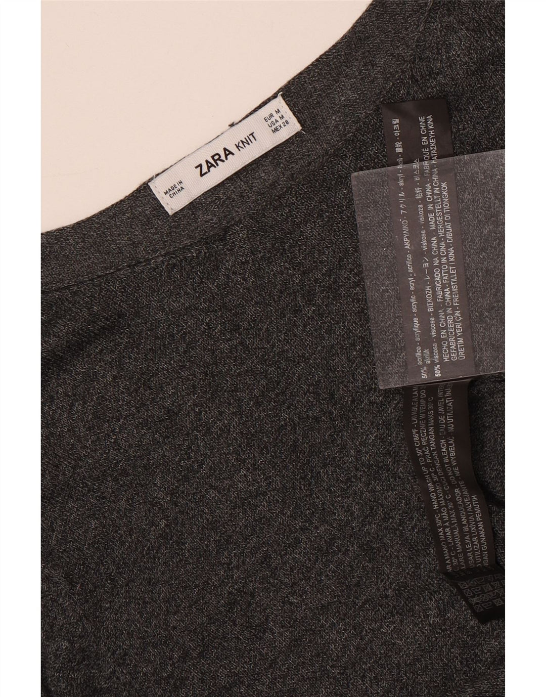 Zara Femme Top Manches Longues UK 12 Acrylique Gris Moyen