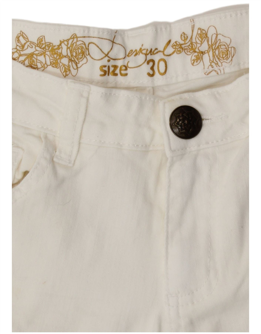 Desigual Jean Fuselé W30 L27 Femme Blanc Coton
