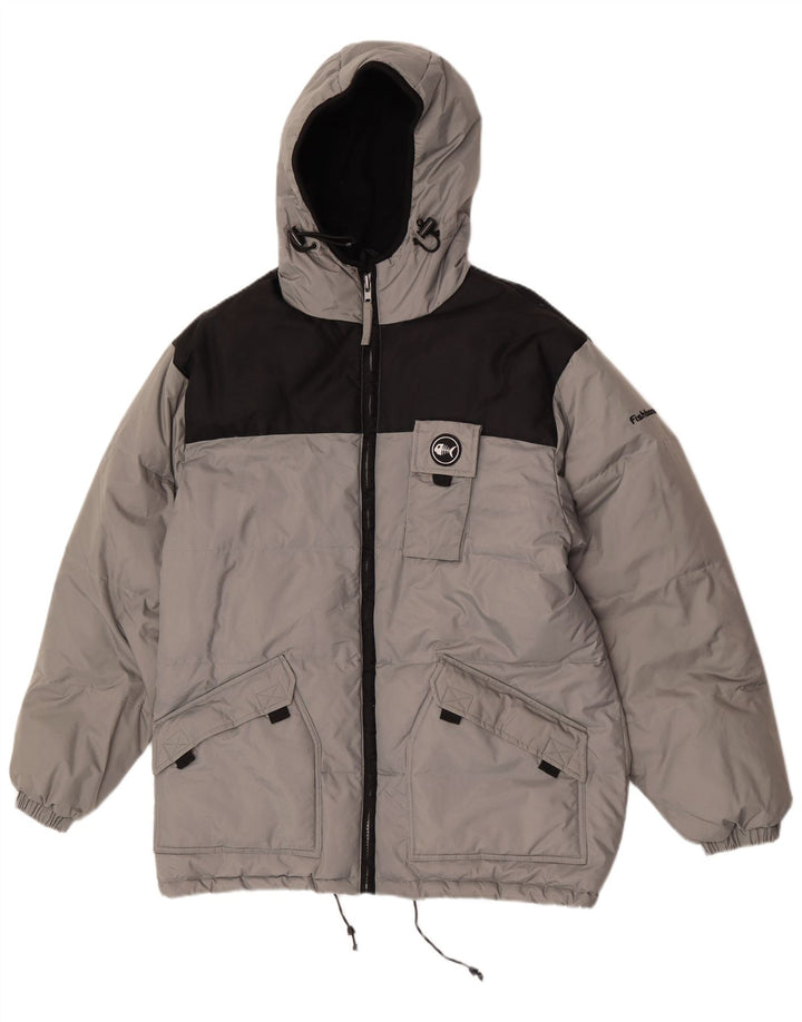 Fishbone Veste matelassée à capuche pour homme UK 38 Gris moyen Nylon colour block