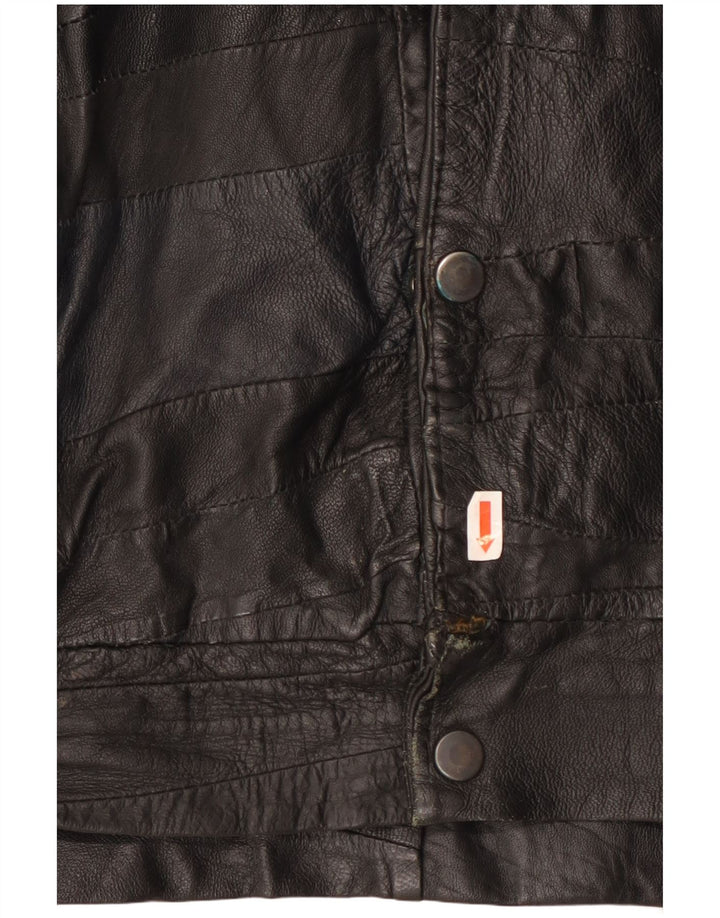 veste en cuir à manches courtes vintage pour hommes UK 40 Grand Noir