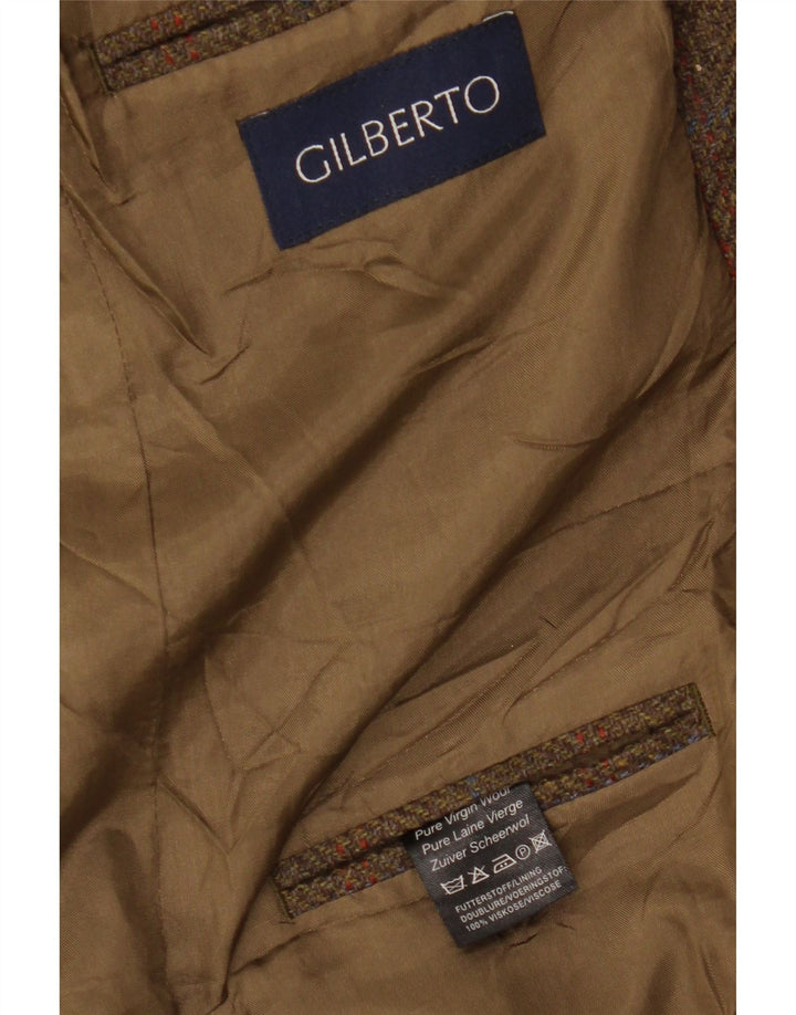Gilberto Veste Blazer 3 Boutons pour Homme UK 40 Grand Carreau Marron Laine Vierge