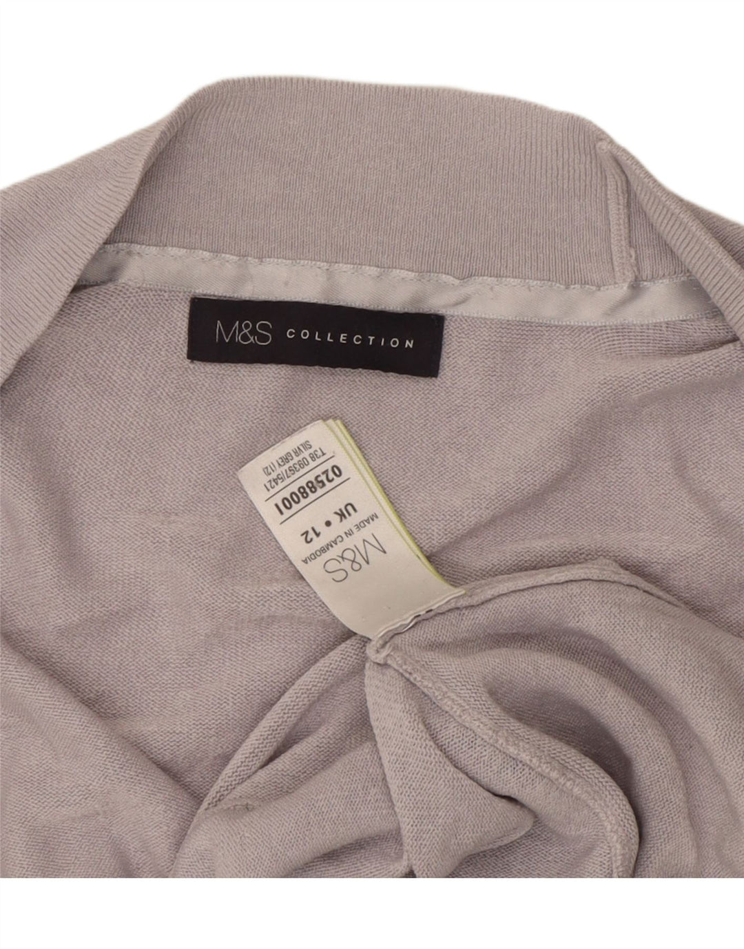 Marks & Spencer Pull Cardigan Ouvert pour Femme UK 12 Acrylique Gris Moyen