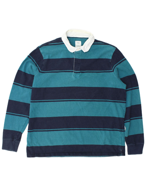 Marks & Spencer Polo de rugby à manches longues pour homme XL en coton rayé bleu