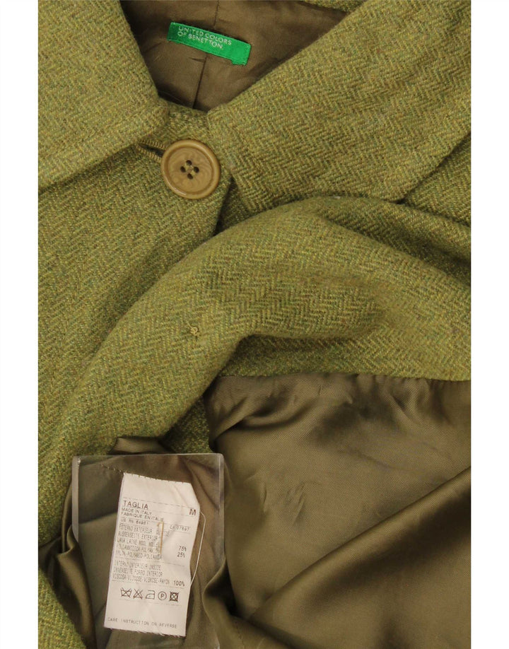Benetton Pardessus Femme UK 44 Laine à Chevrons Vert Moyen