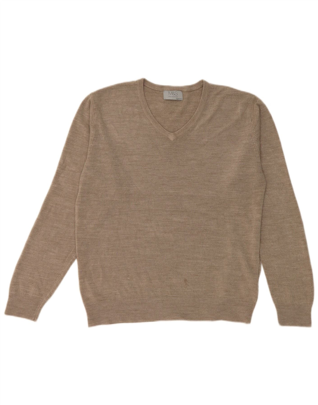 Marks & Spencer Pull coupe classique à col en V pour homme, grand, beige, acrylique