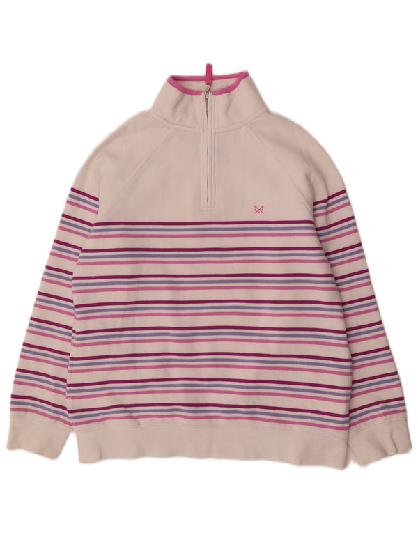 Crew Clothing Sweat-shirt à col zippé pour femme UK 12 Medium Blanc rayé