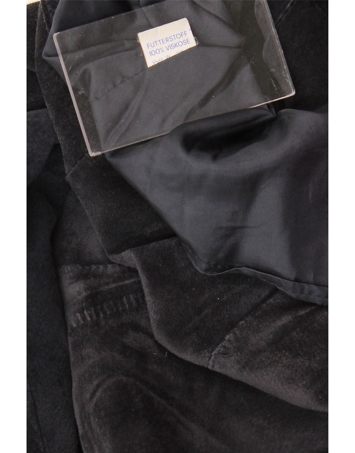 VINTAGE Femme 1 Bouton Crop Blazer Veste UK 14 Moyen Bleu Marine Viscose