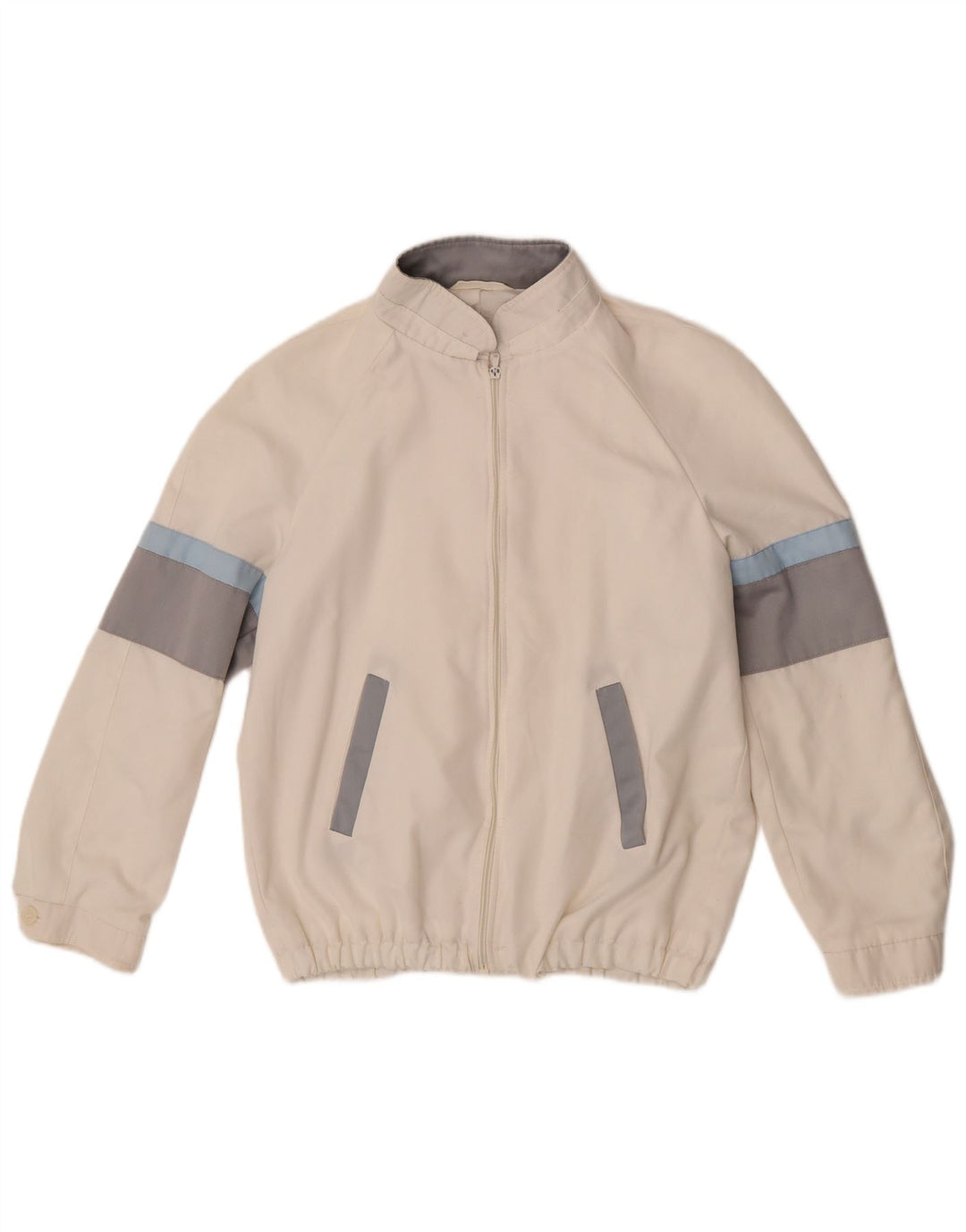 Veste Bomber Femme Vintage IT 46 Grand Polyester Colorblock Blanc