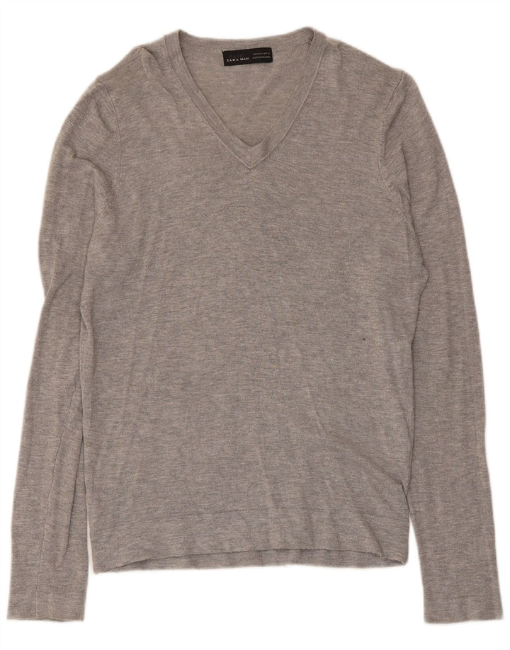Zara Pull col V pour homme Petit Gris