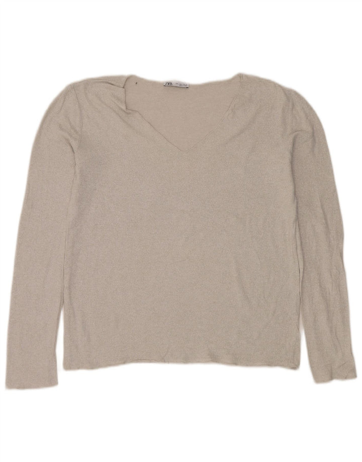 Zara Pull col V pour femme UK 16 Large Argenté