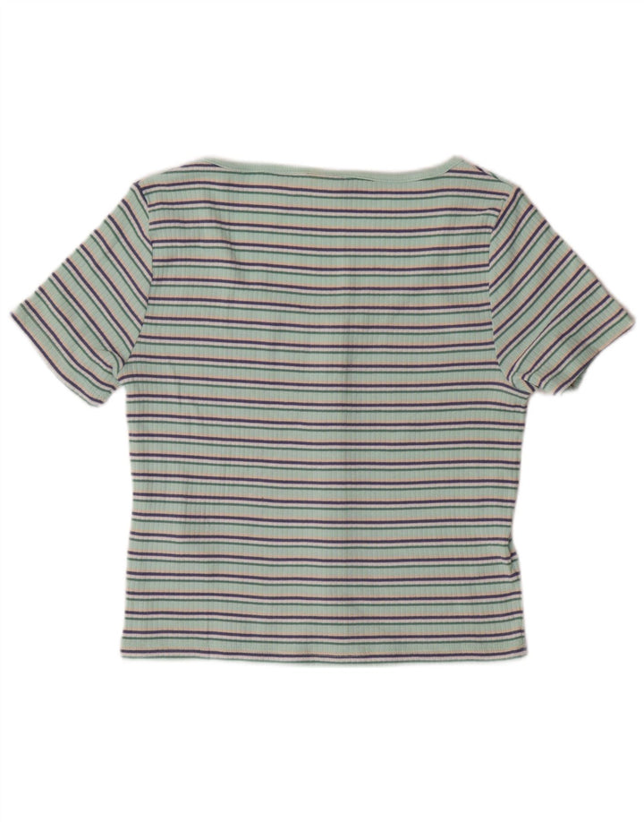 LEVI'S Womens Crop Short Sleeve Blouse Top UK 12 Medium Green Striped