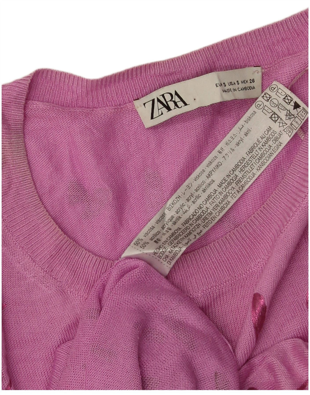 Zara Pull à col bateau à motif abstrait pour femme UK 10 Petit Rose