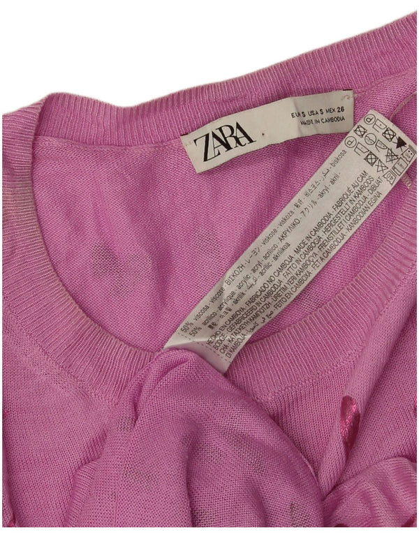 Zara Pull à col bateau à motif abstrait pour femme UK 10 Petit Rose